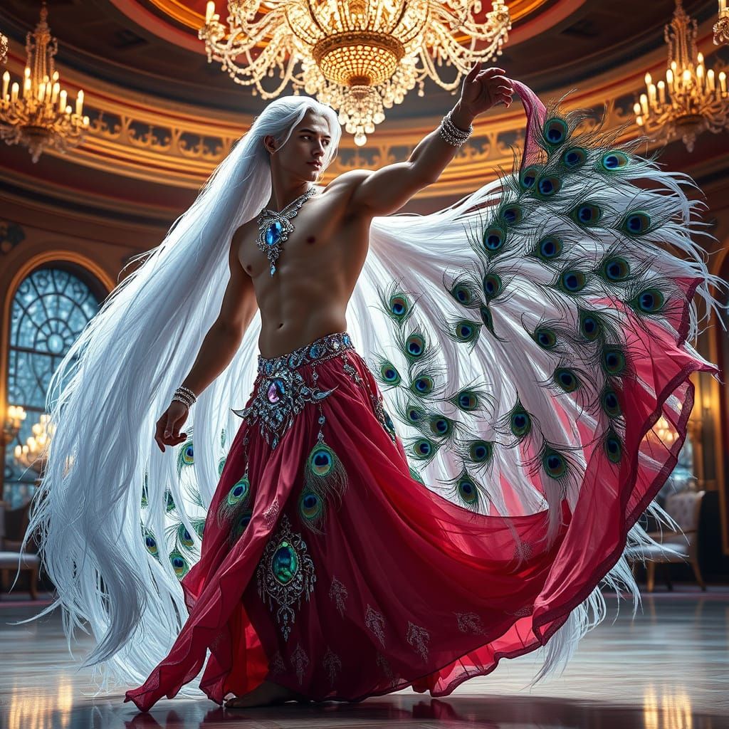 Dazzling Male Belly Dancer in Whimsical Fantasy Ballroom