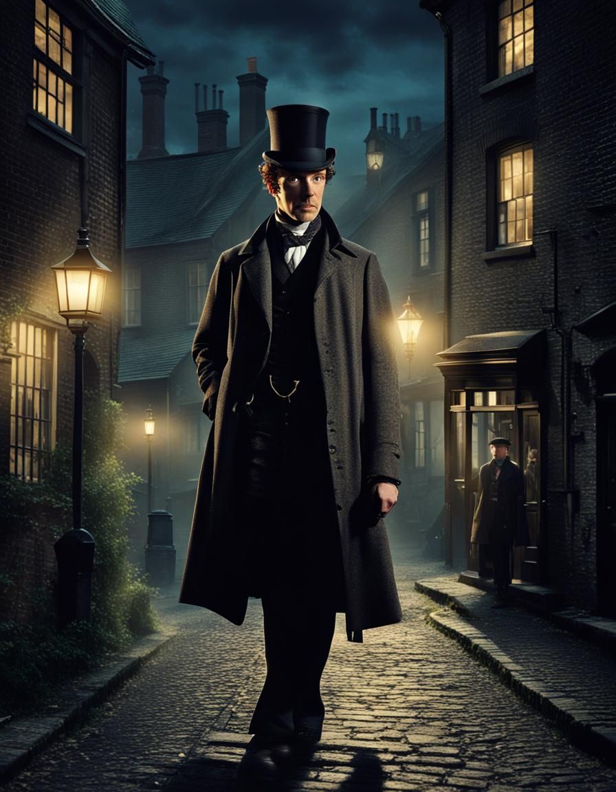 Sherlock Holmes in Victorian Village at Night