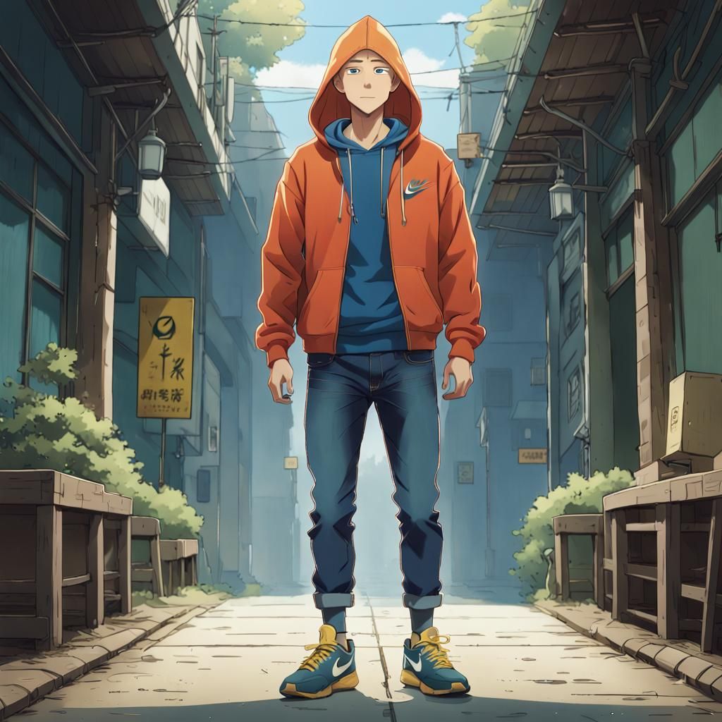 Anime-Style Image of Young Man With Arrow Tattoo