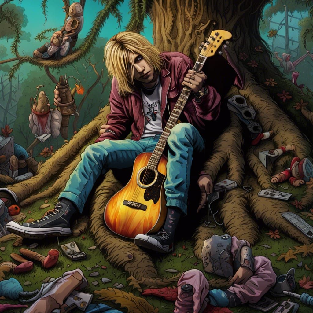 Musician Hanging from Tree in 80s Comic Art