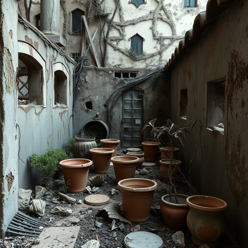 Post-Apocalyptic Origami Garden in Surreal Style