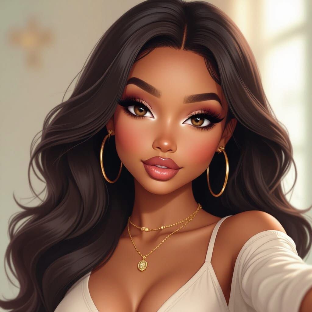 Bratz-Style African Woman Selfie with Gold Jewelry