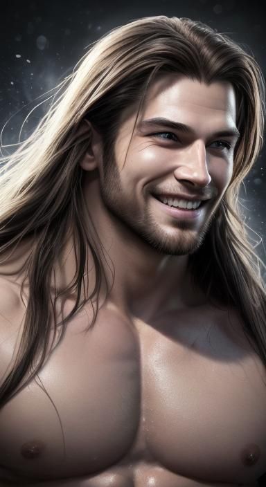 Handsome Man with Long Hair Smiling