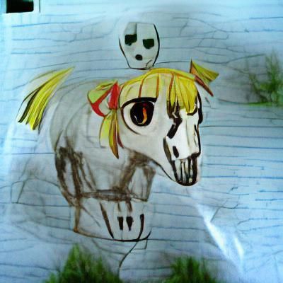 Anime Skull Horse Child's Drawing