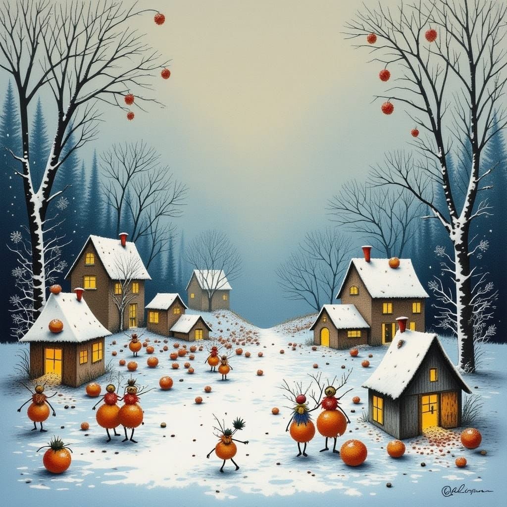 Winter Whimsy in a Snowy Village Scene