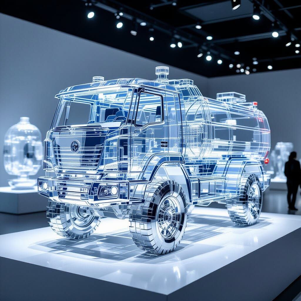Vintage Car Crafted from Transparent Bottles in Exhibition