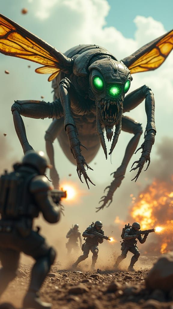 Cinematic Clash: Soldiers Fight Alien Insectoids