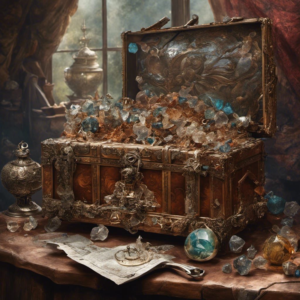 Gemstone Dagger on Treasure Chest: Fantasycore Art