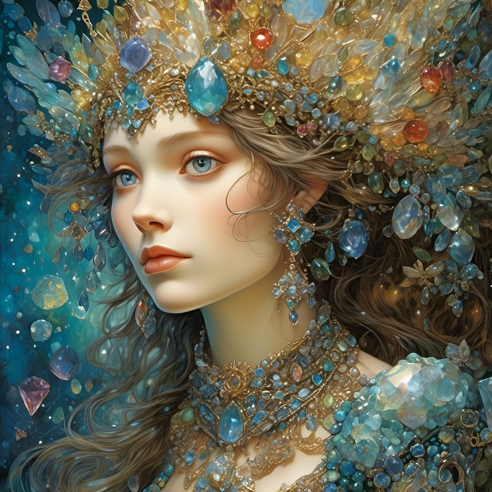 Gem-Adorned Princess in Fairytale Illustration Style