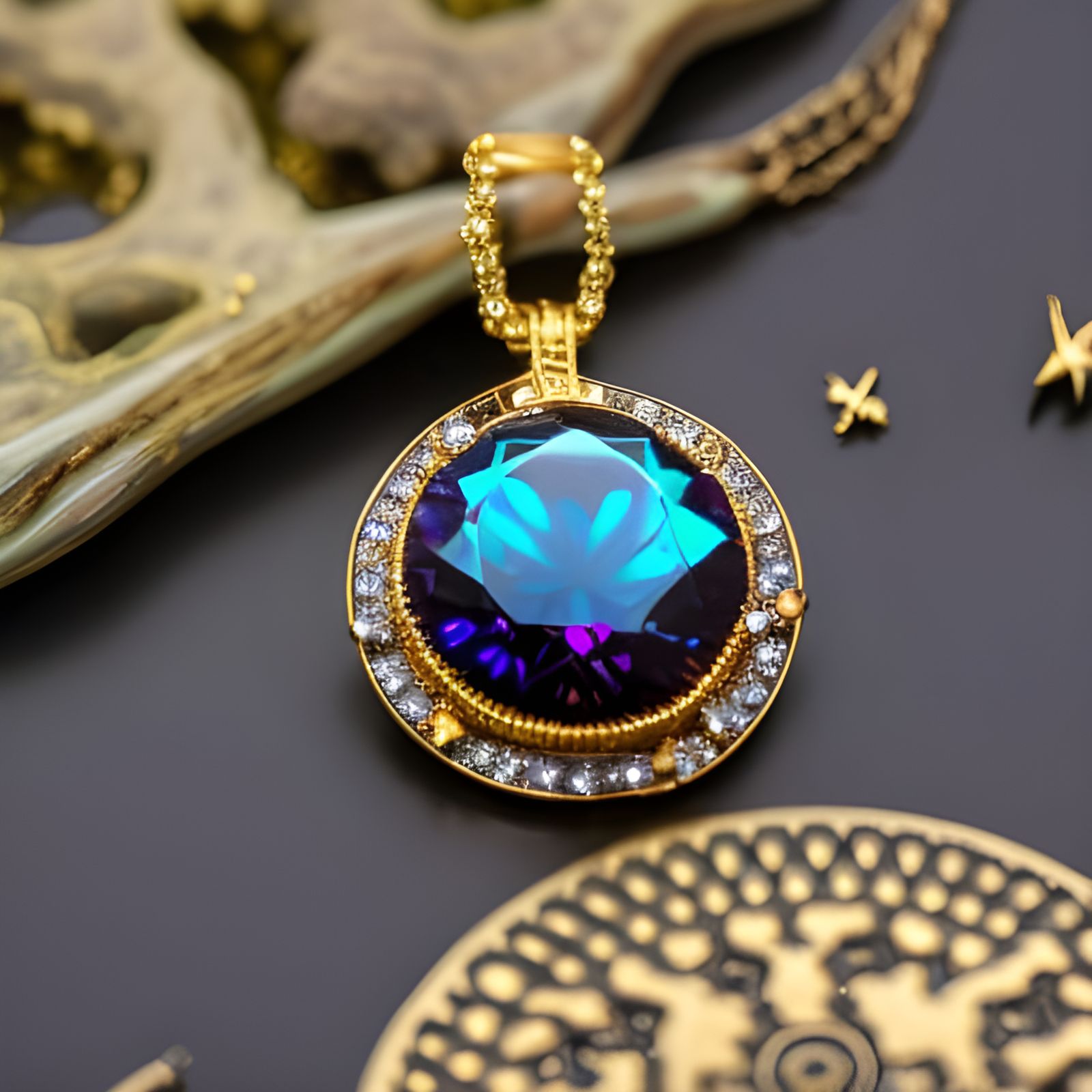 Crystal Amulet Pencil Sketch with Space Reflection