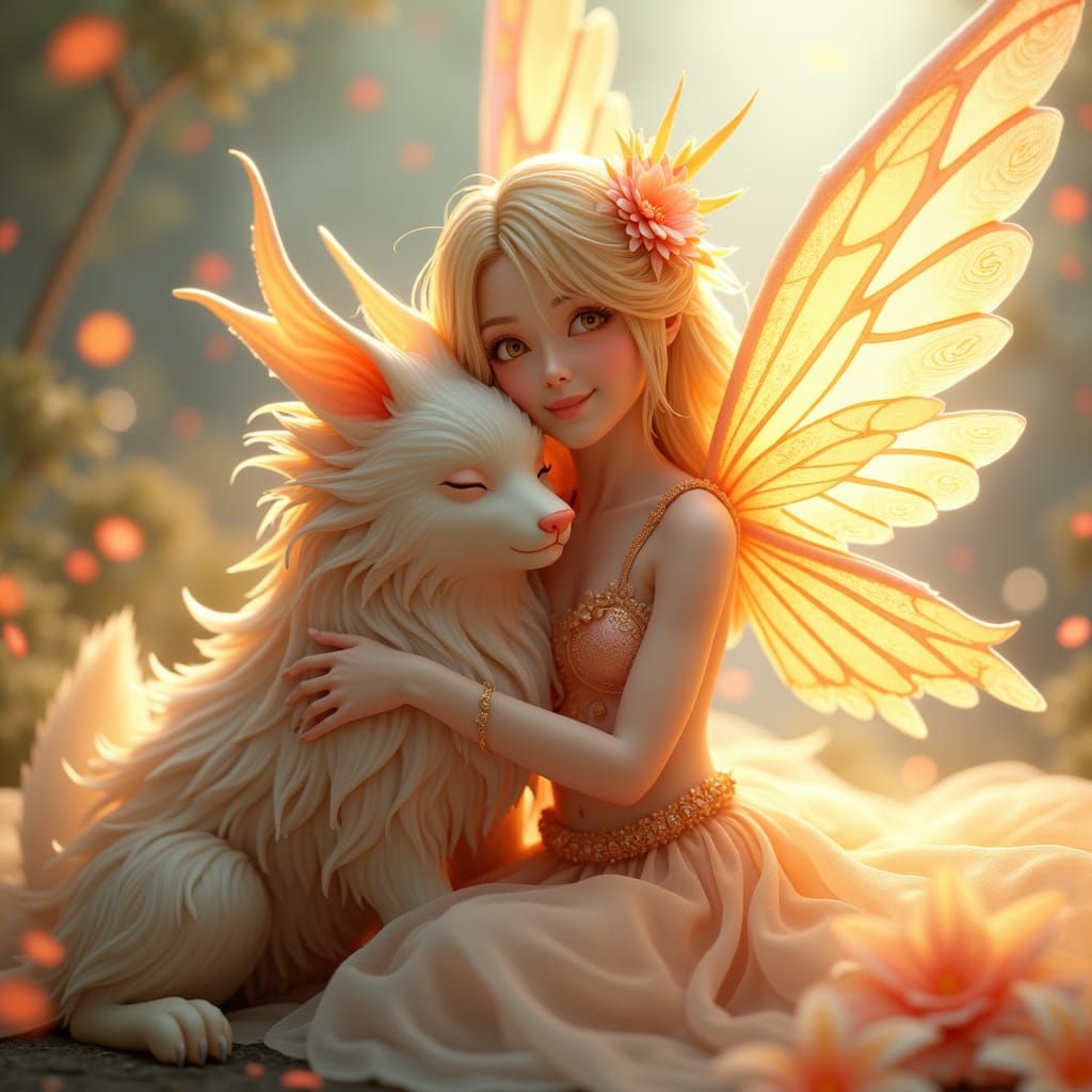 Ethereal Fairy and Animal Companion in Anime Style