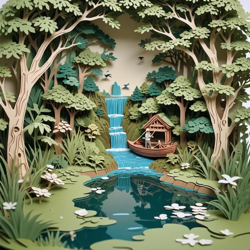 Kirigami Miniature Landscape Held in Hands