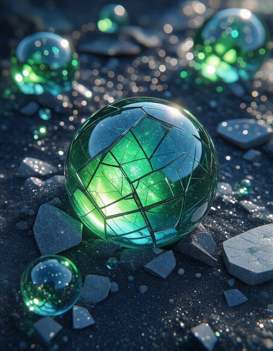 Emerald Labradorite Bubbles with Cracked Marbles in Luminesc...