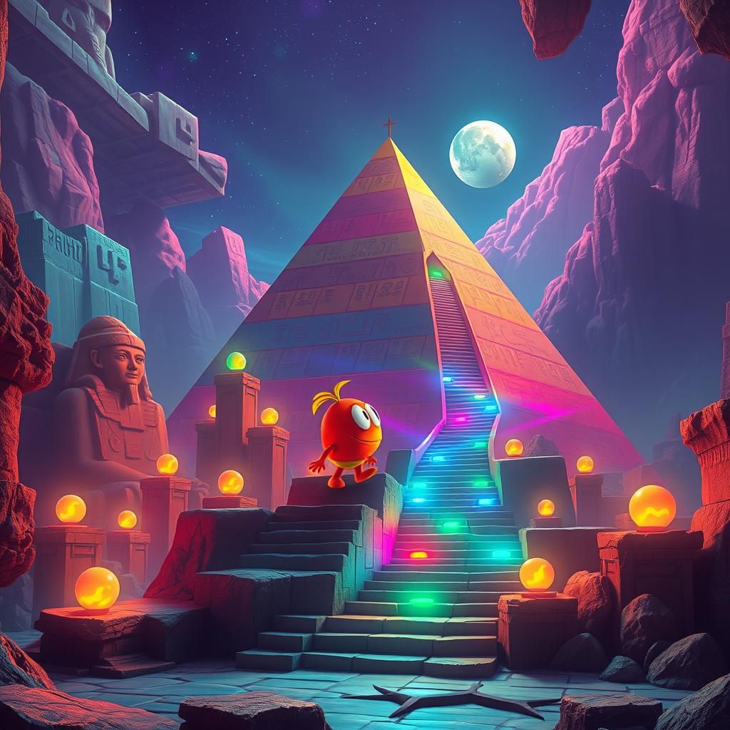 Q*bert in a Mystical Pyramid Landscape