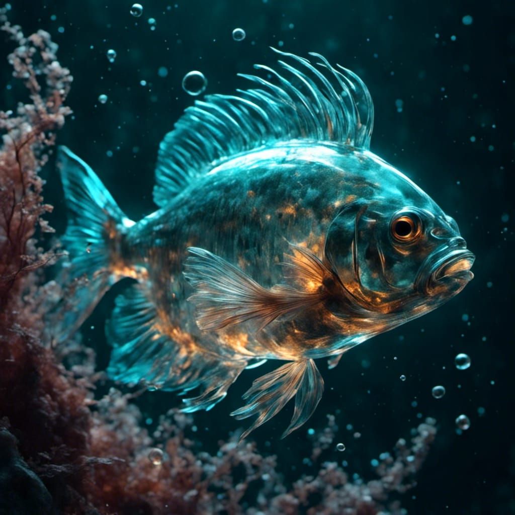 Bioluminescent Fish Inside Transparent Fish