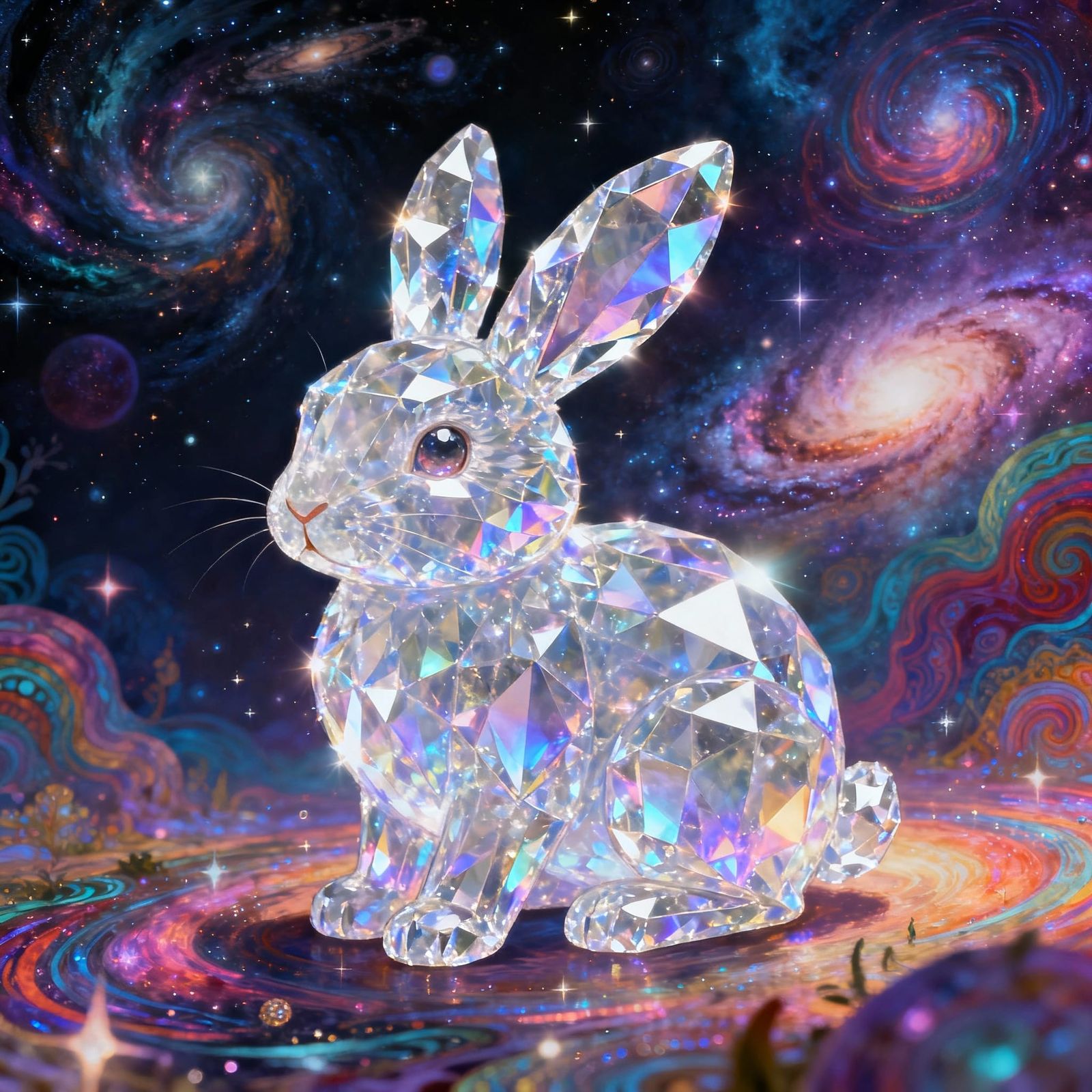 Holographic Crystal Bunny Astral Cosmic Illustration