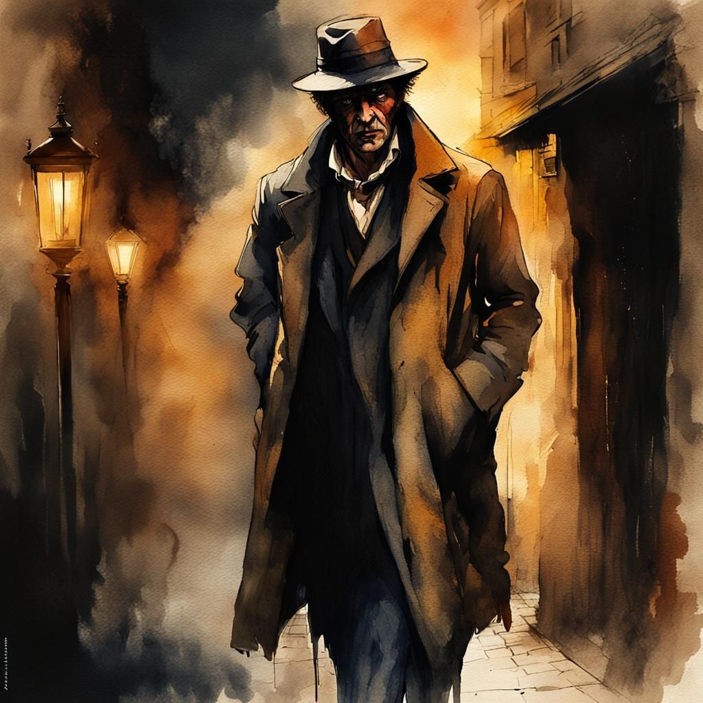 Charismatic Grifter in Moody, Expressive Watercolor