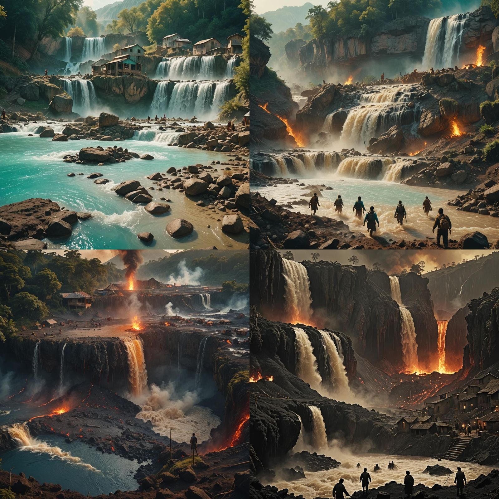 Village Submerged by Volcanic Eruption: A Cinematic Still