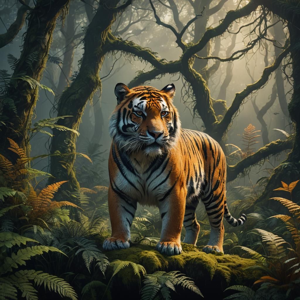 Tiger in Gloomy Forest: Digital Matte Painting