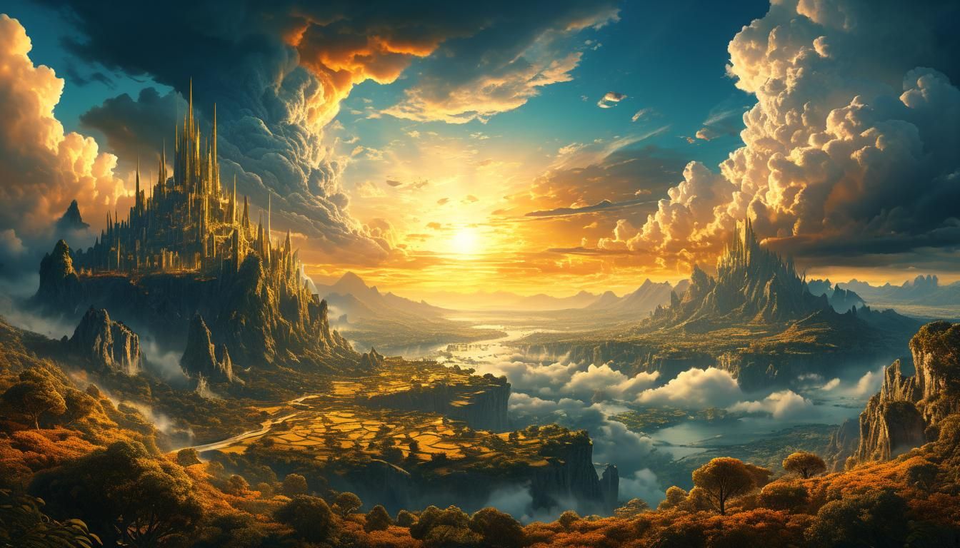 Epic Golden Hour Cloudscape in Detailed Matte Painting