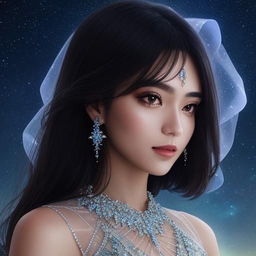 Woman in Glass Dress with Night Sky