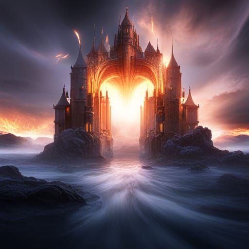 Floating Castle Ignited by Lightning