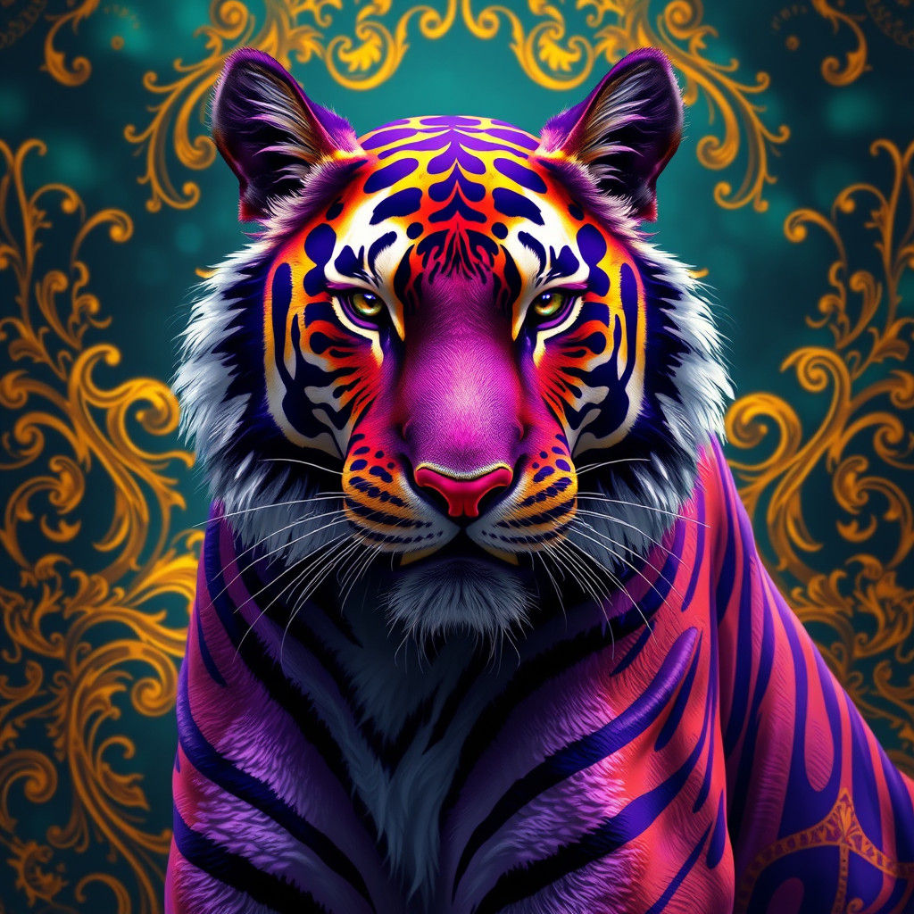 Purple and Gold Tiger in Fantasy Concept Art Style