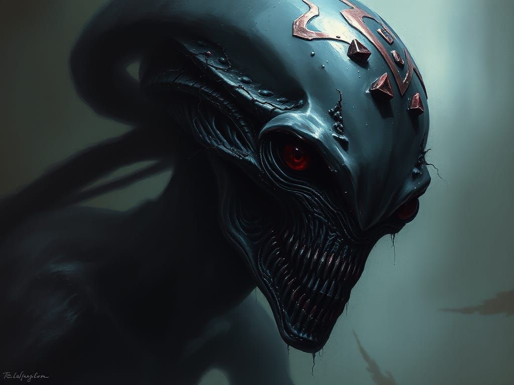 Ominous Alien Creature in Goya and Beksinski Style