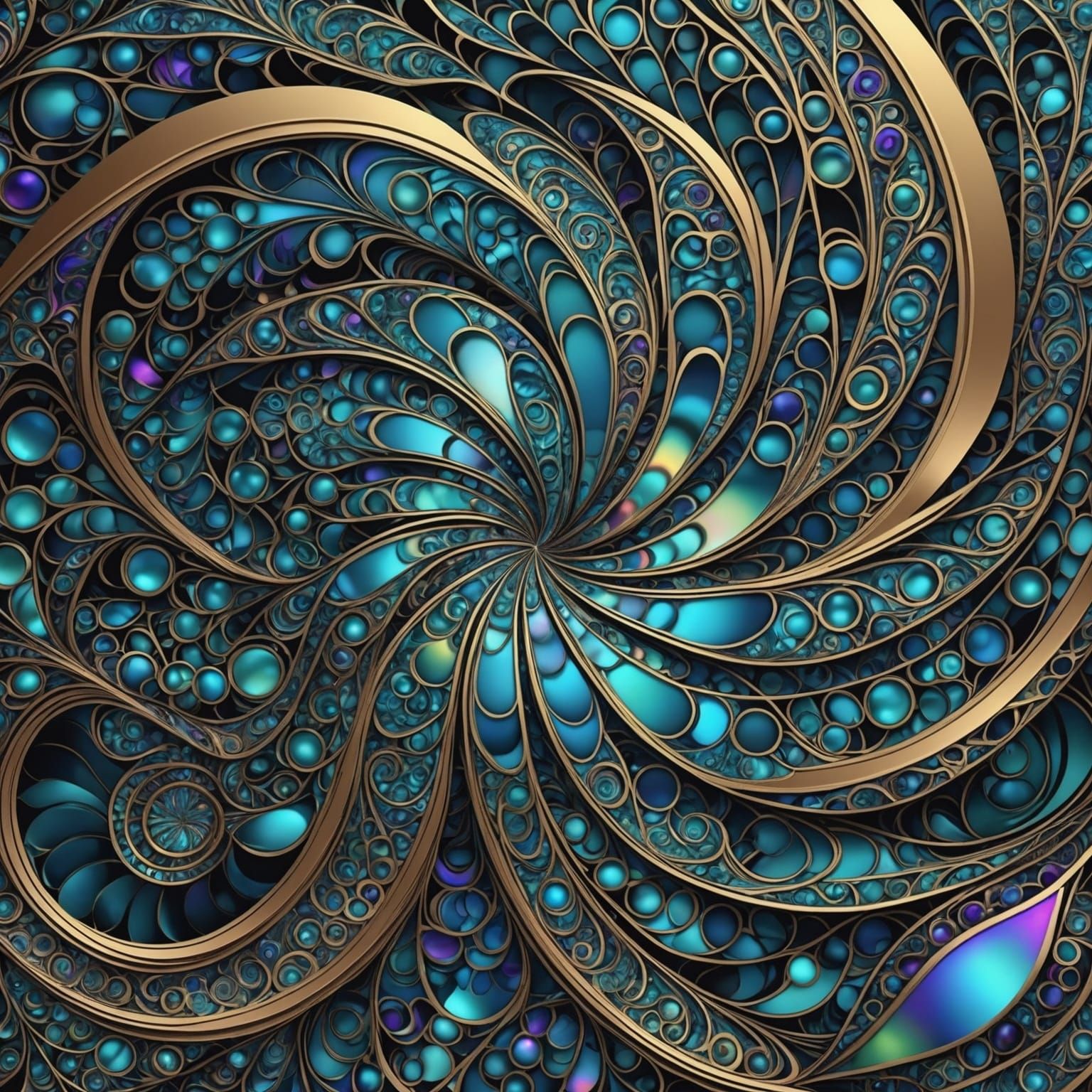 Iridescent Mirrored Fractal Zentangle with 3D Shading