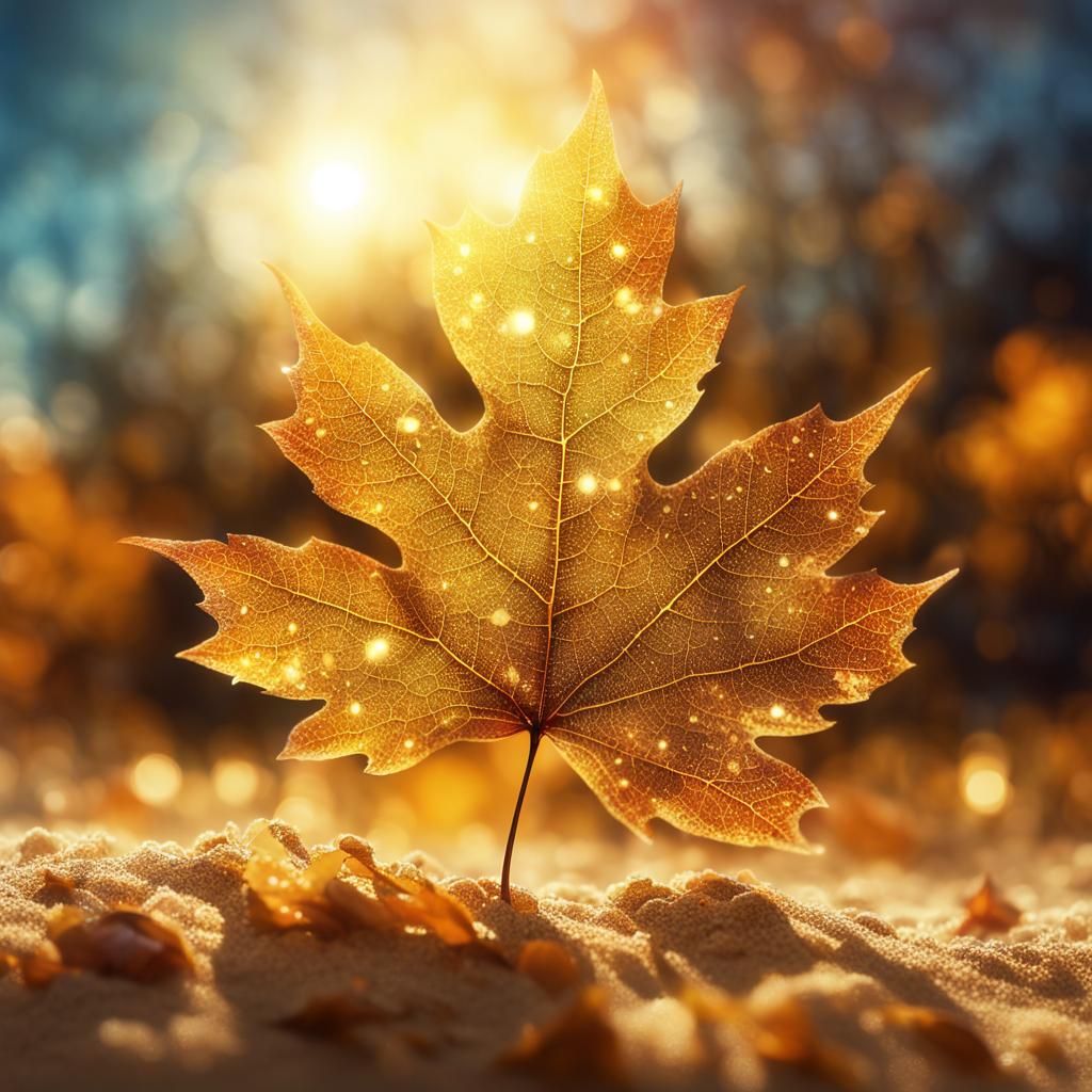 Luminous Autumn Leaf Double Exposure Illustration