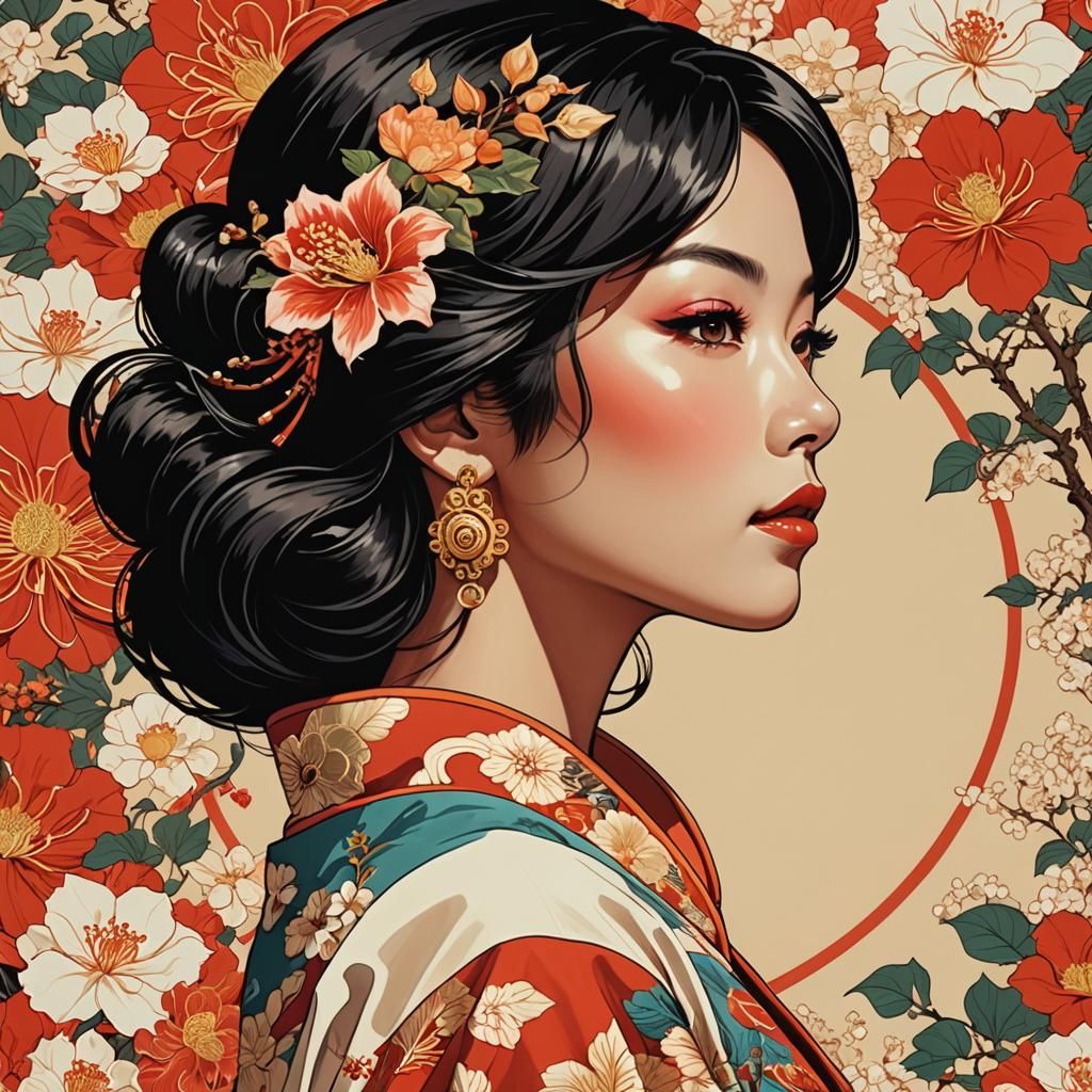 Groovy 1960s Woman Portrait in Vector Art