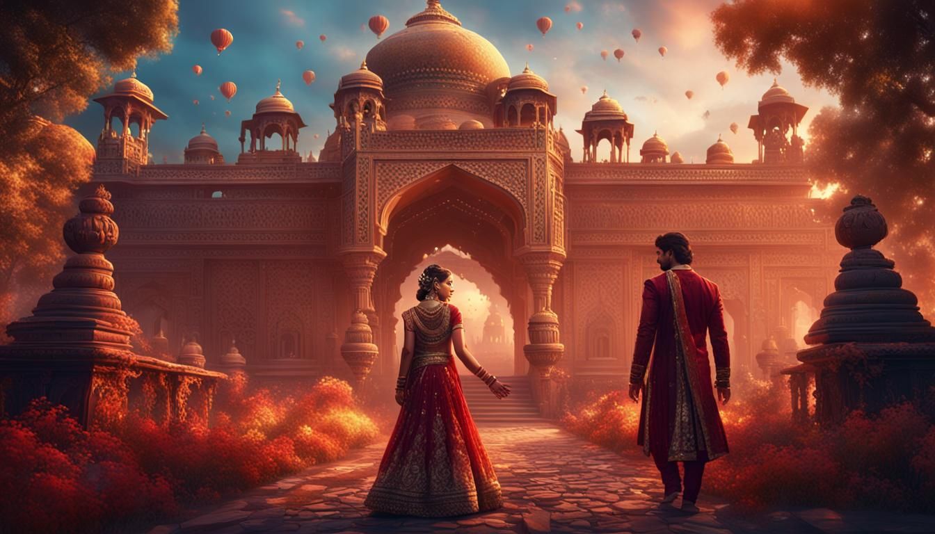 Romantic Bollywood Wedding Scene in Cinematic Film Style