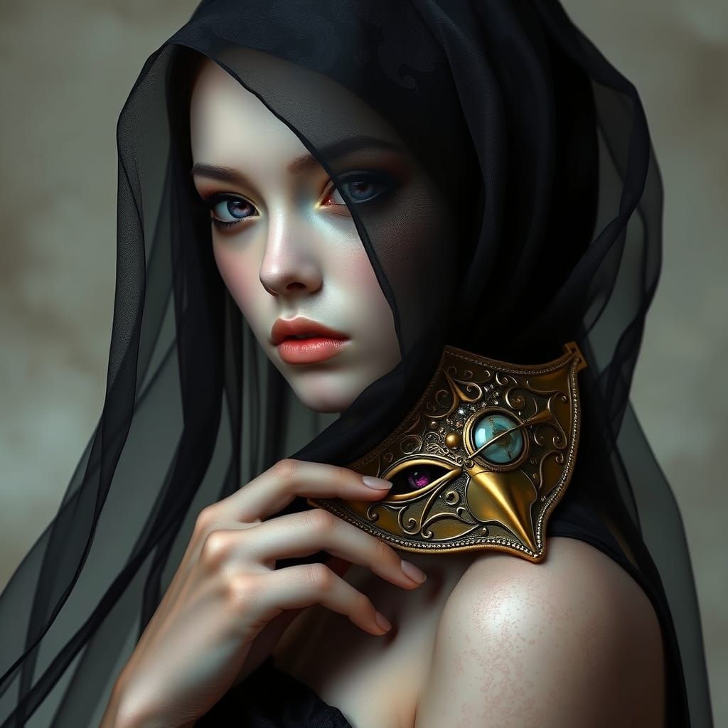 Ethereal Shadar-Kai Bard with Golden Sleep Mask