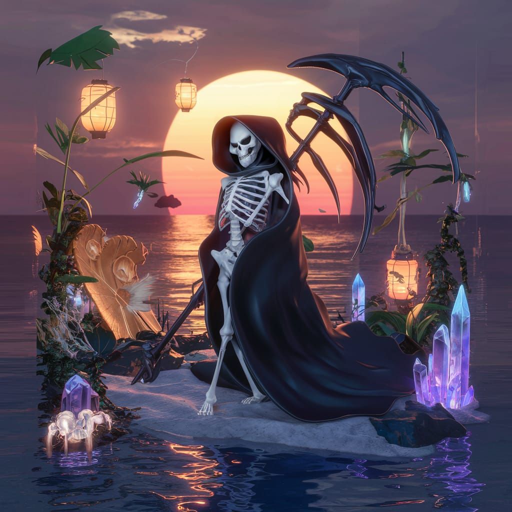 Anime Grim Reaper on Sunset Beach
