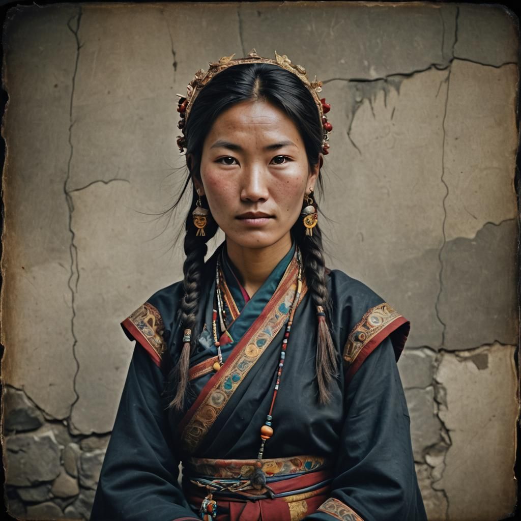 Kind Tibetan Woman Portrait in Traditional Dress