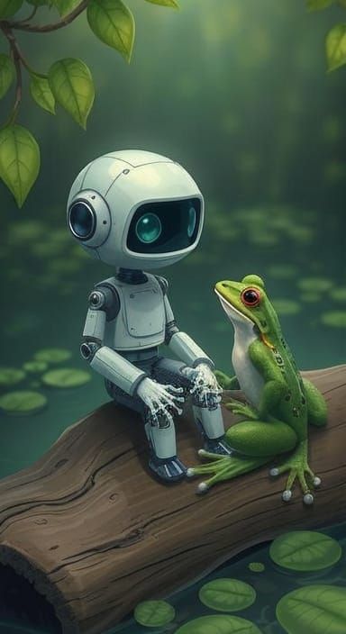 Robot and Frog Deep Conversation on Log