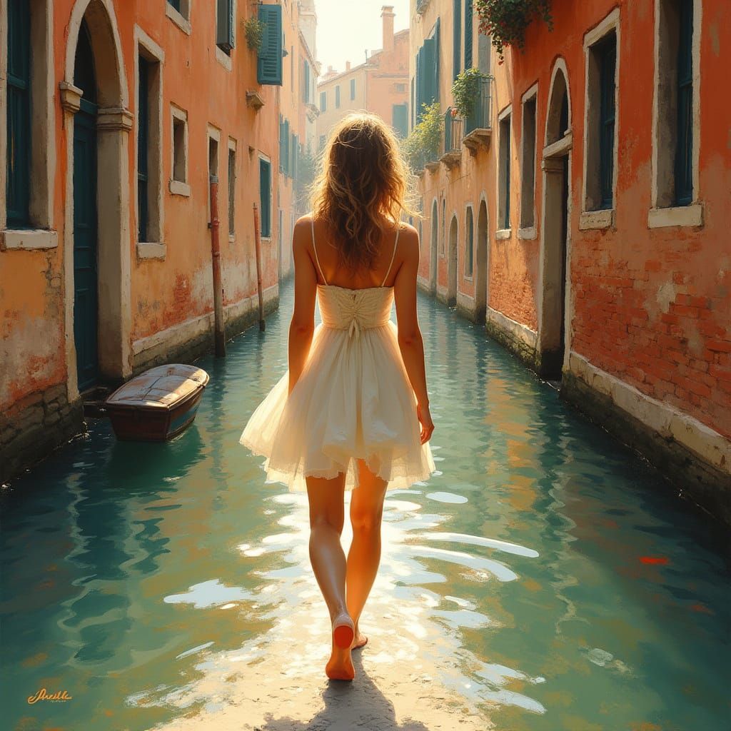 Young Woman in Short Dress in Venice