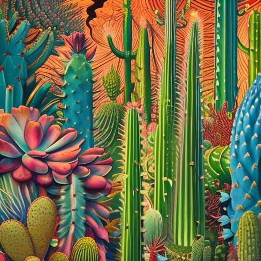 Desert Cactus Garden in Art Nouveau Style
