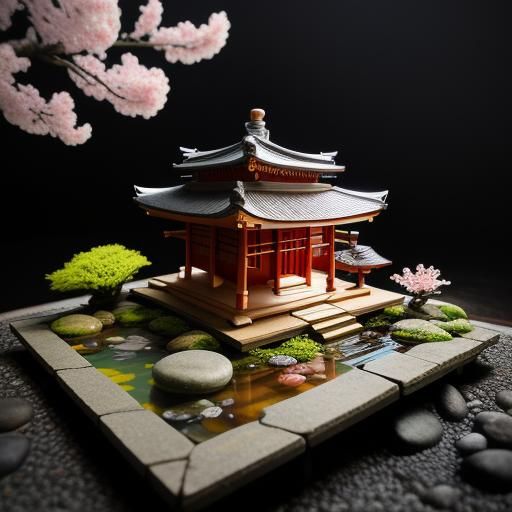 Isometric Japanese Shrine with Koi Pond