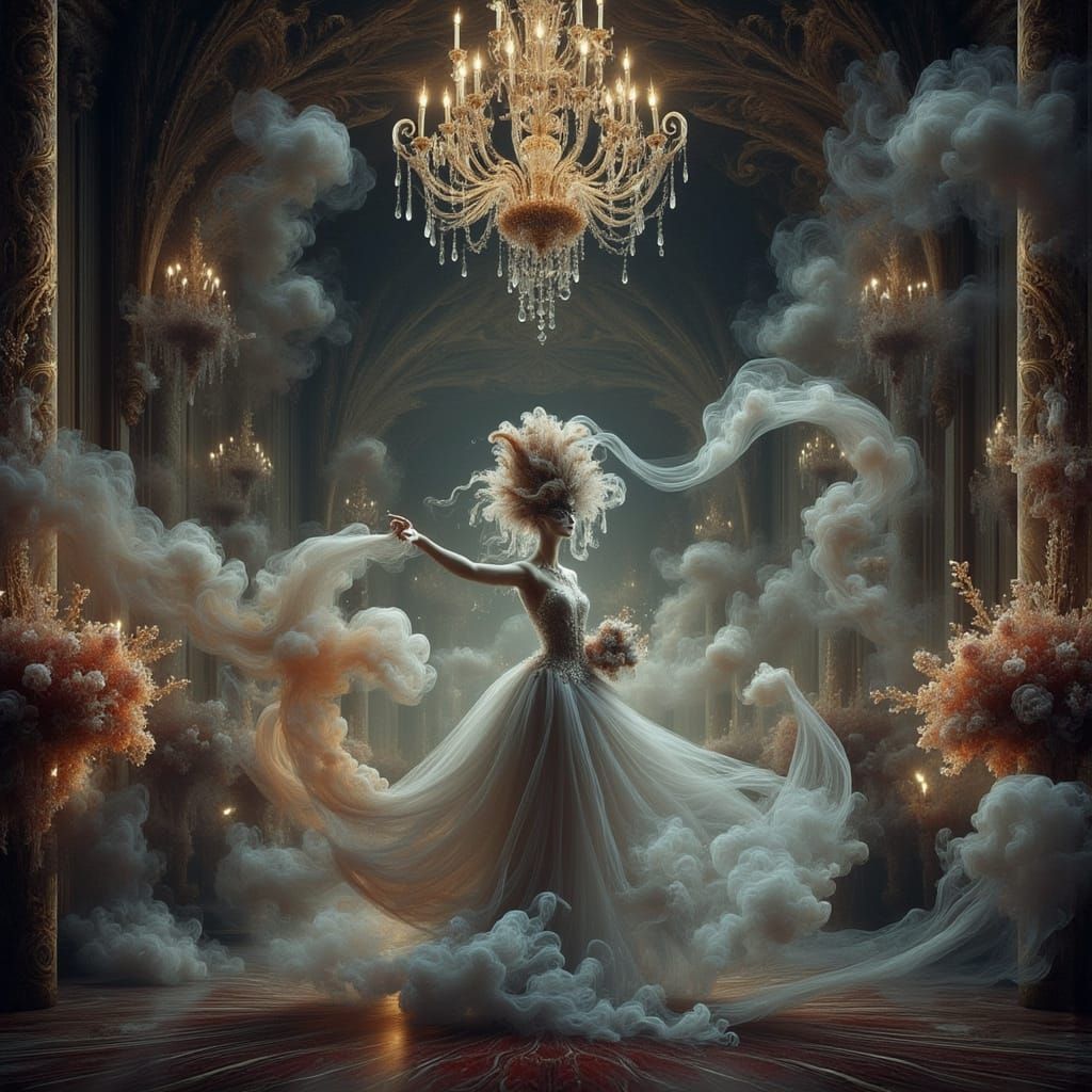 Ballroom of Beauty and Decay in Retro-Futuristic Style