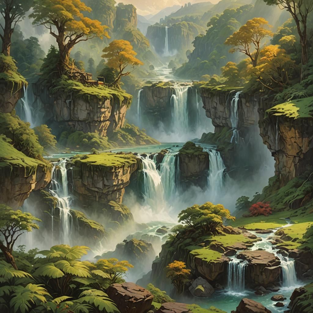 Ethereal Floating Islands: Fantasy Oil Painting