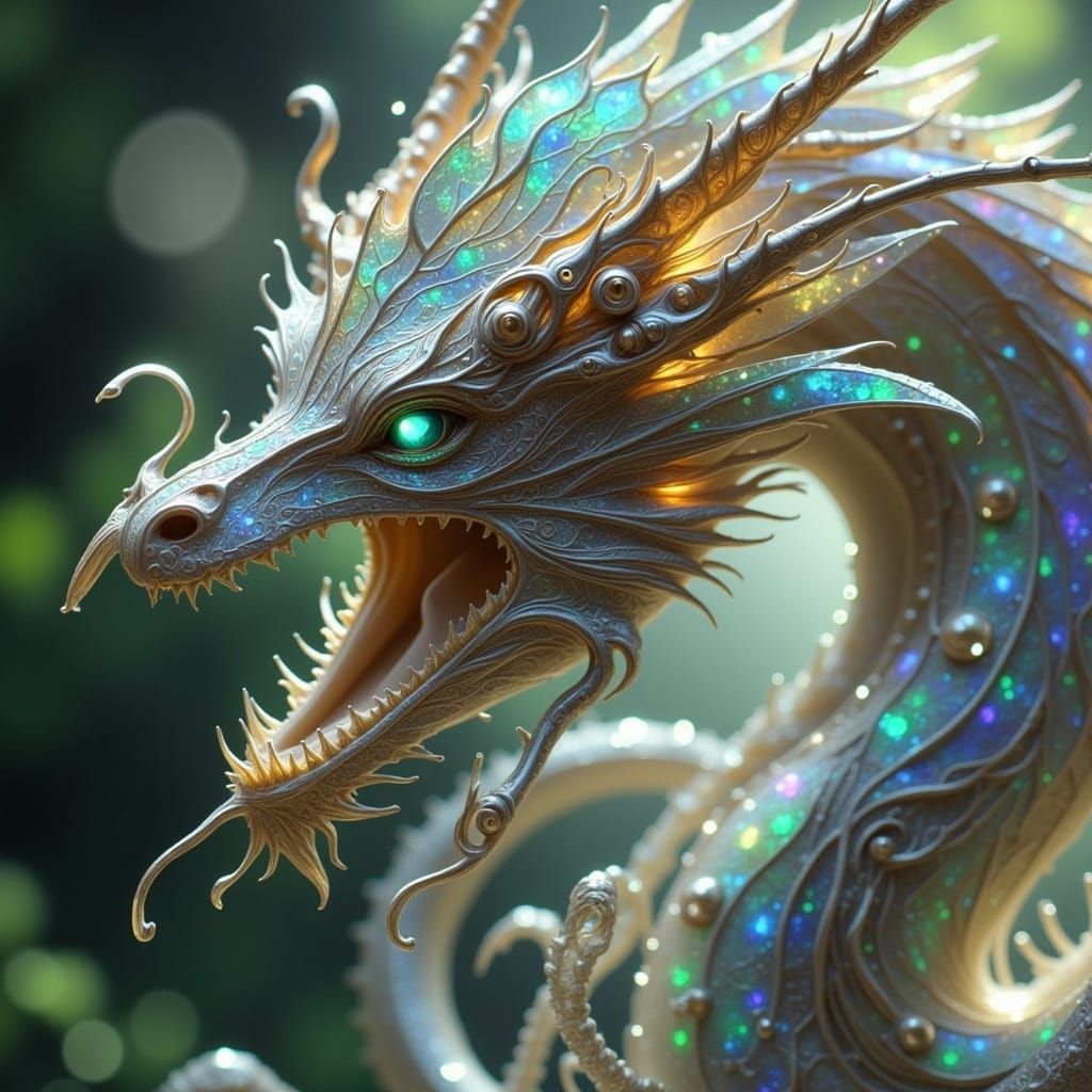 Hyperreal Dragon Goddess in Futuristic Biomechanical Landsca...