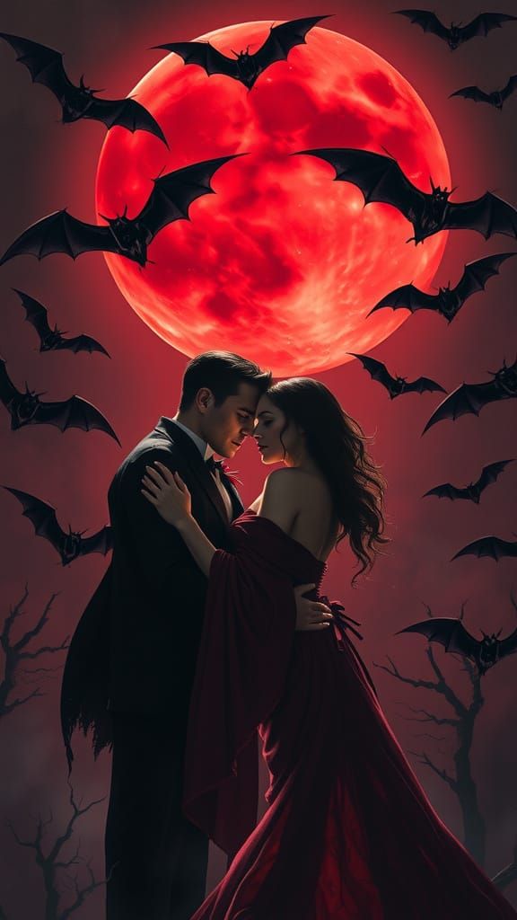 Vampire Couple in Dark Fantasy Embrace