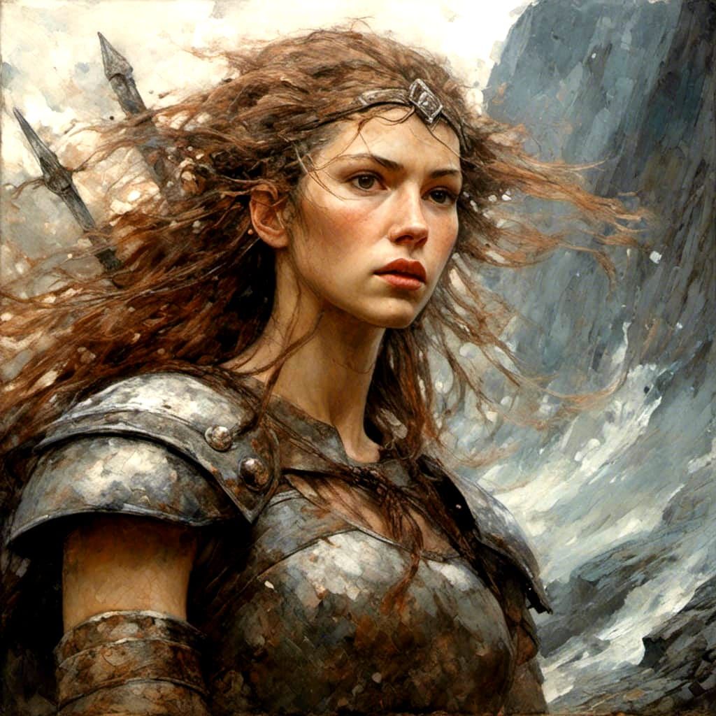 Aerith as Viking Shieldmaiden in Oil Painting