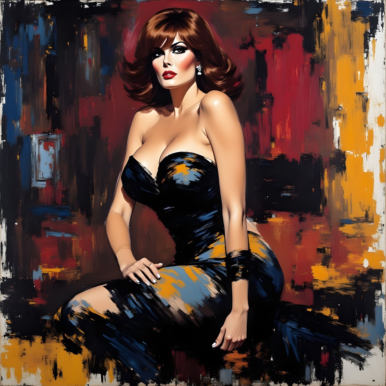Raquel Welch Portrait in Bold Abstract Style