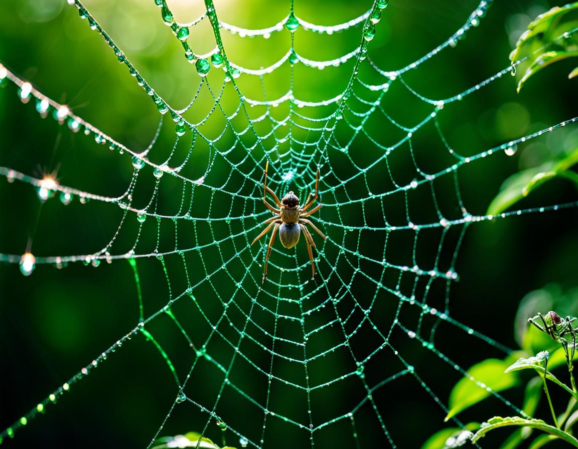 Emerald Spider in Crystalline Dreamcatcher Web