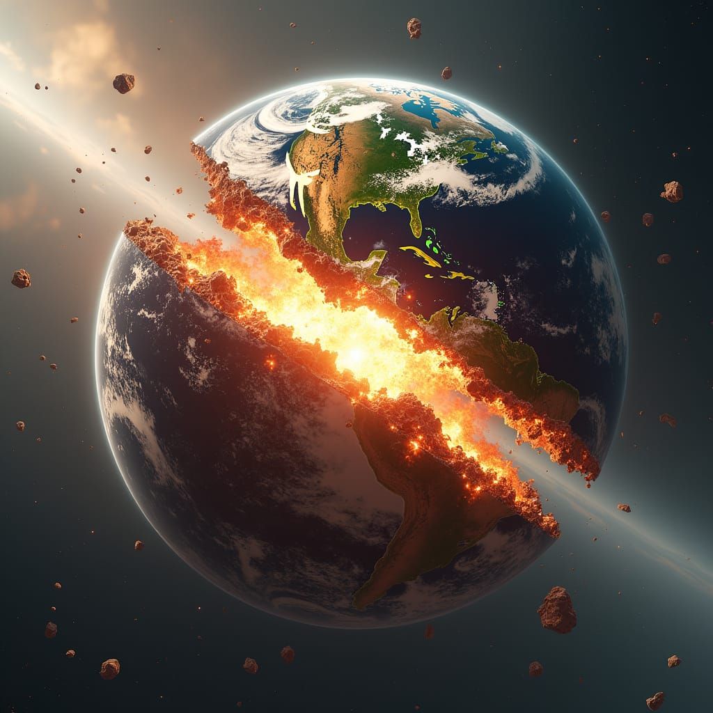 Dystopian Earth Crumbles Under Catastrophic Explosion