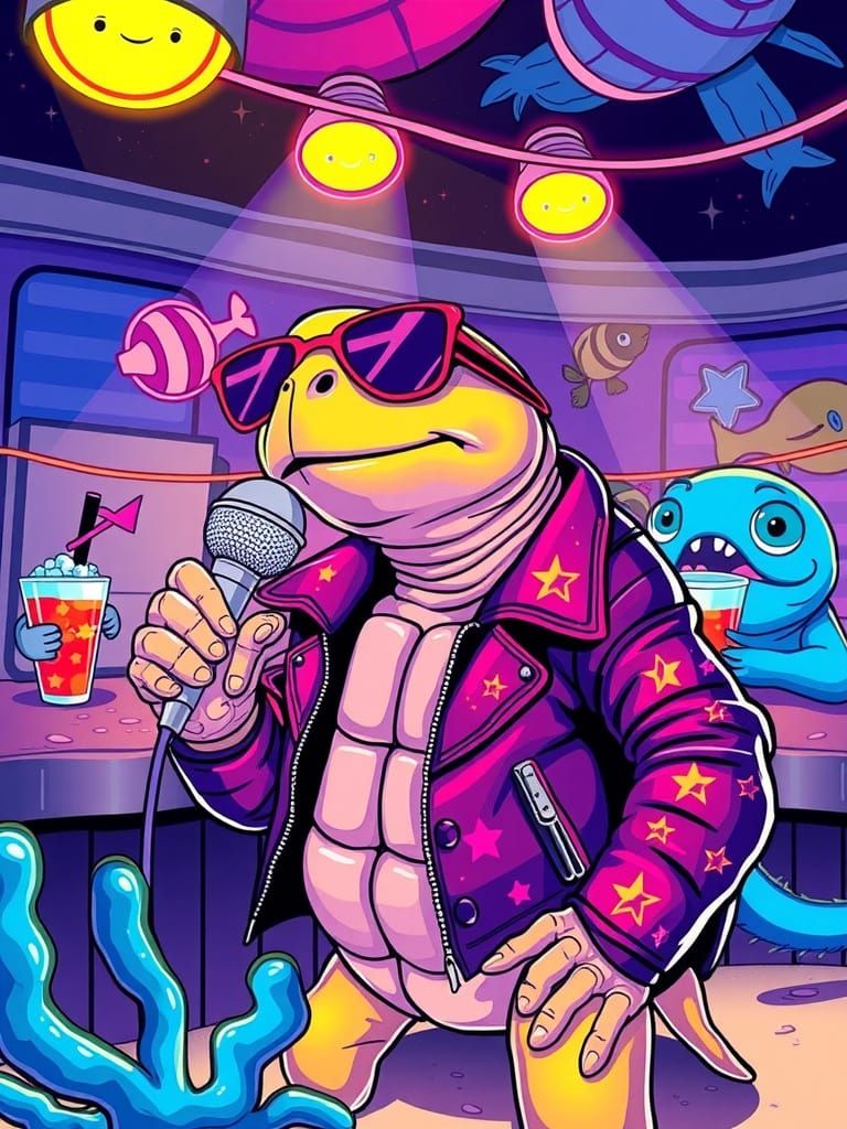 Funky Turtle Sings Karaoke at Beach Bar