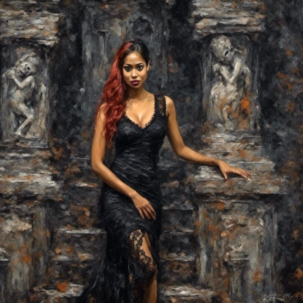 Gothic Woman in Dark Impasto Portrait