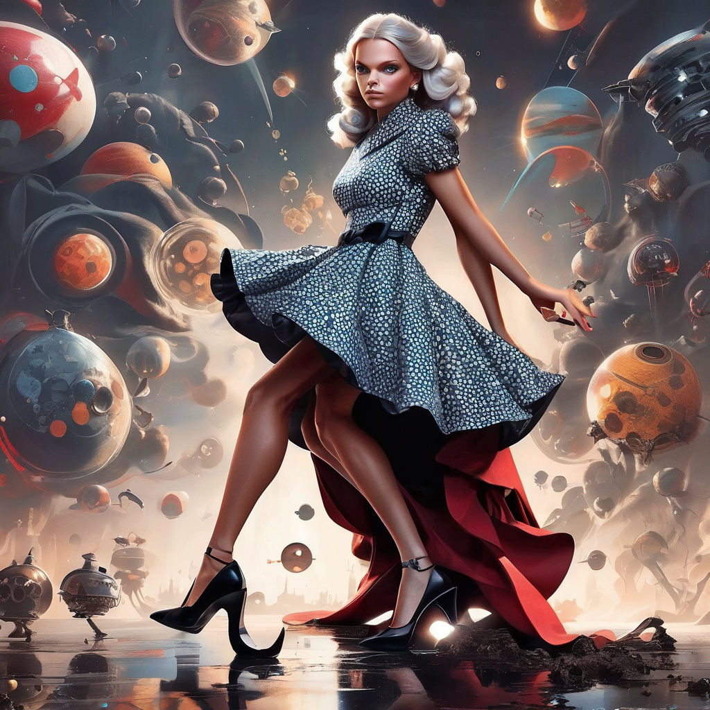 Futuristic Vintage Woman Strolls Home from Lab